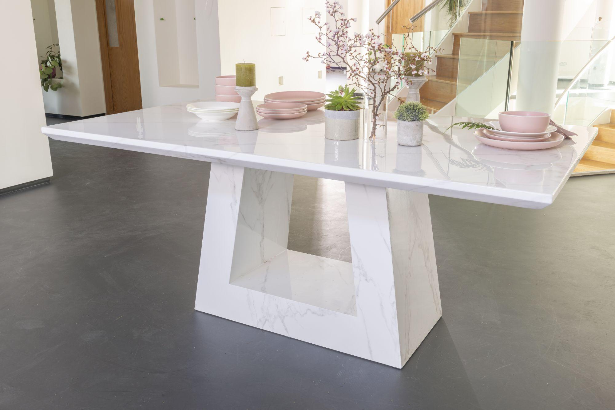 Rio White Engineered Marble Dining Table 160cm