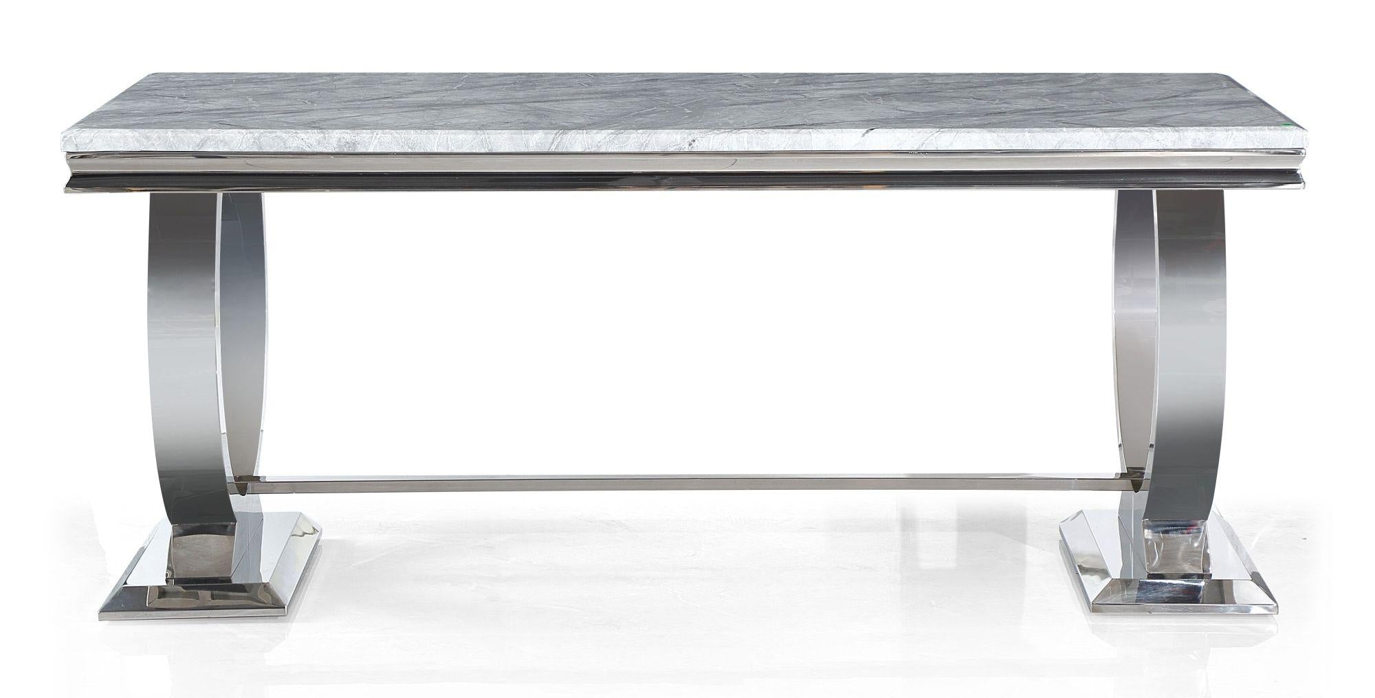 Welby Grey Engineered Marble and Stainless Steel Dining Table 180cm