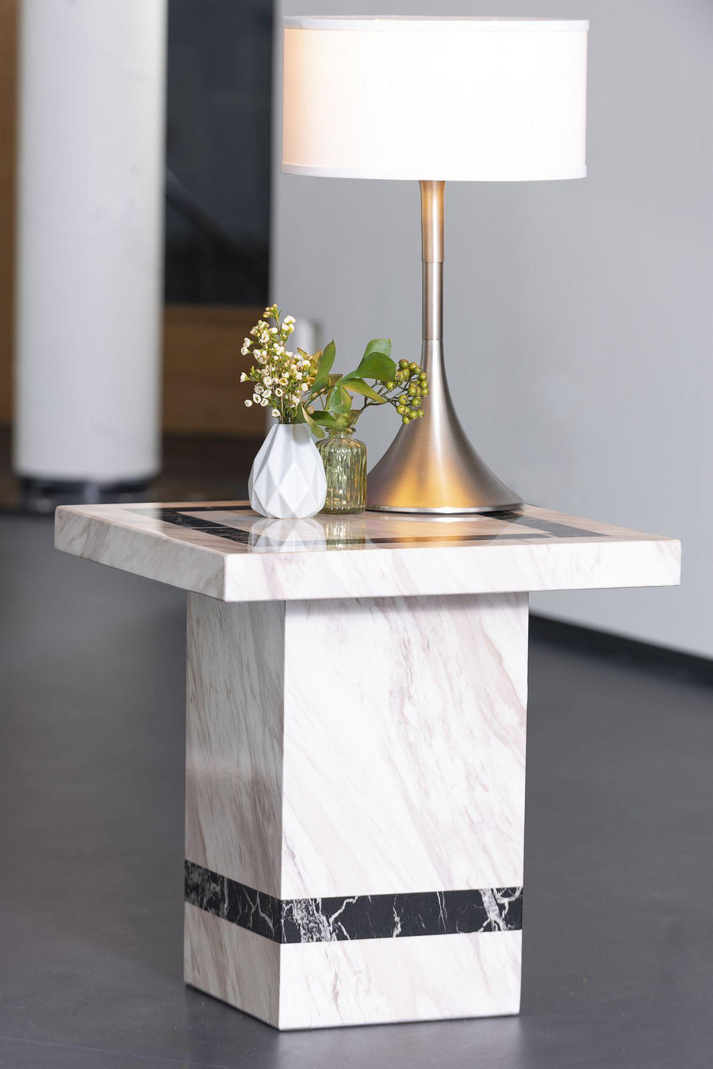 Arzano Cream Engineered Marble End Table