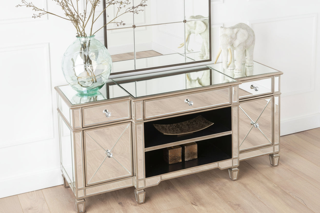 Lumina Mirrored TV Unit with Champagne Trim
