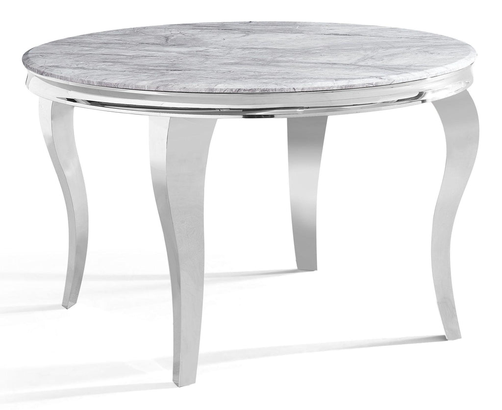 Merida Grey Marble Effect and Chrome Round Dining Table 120cm