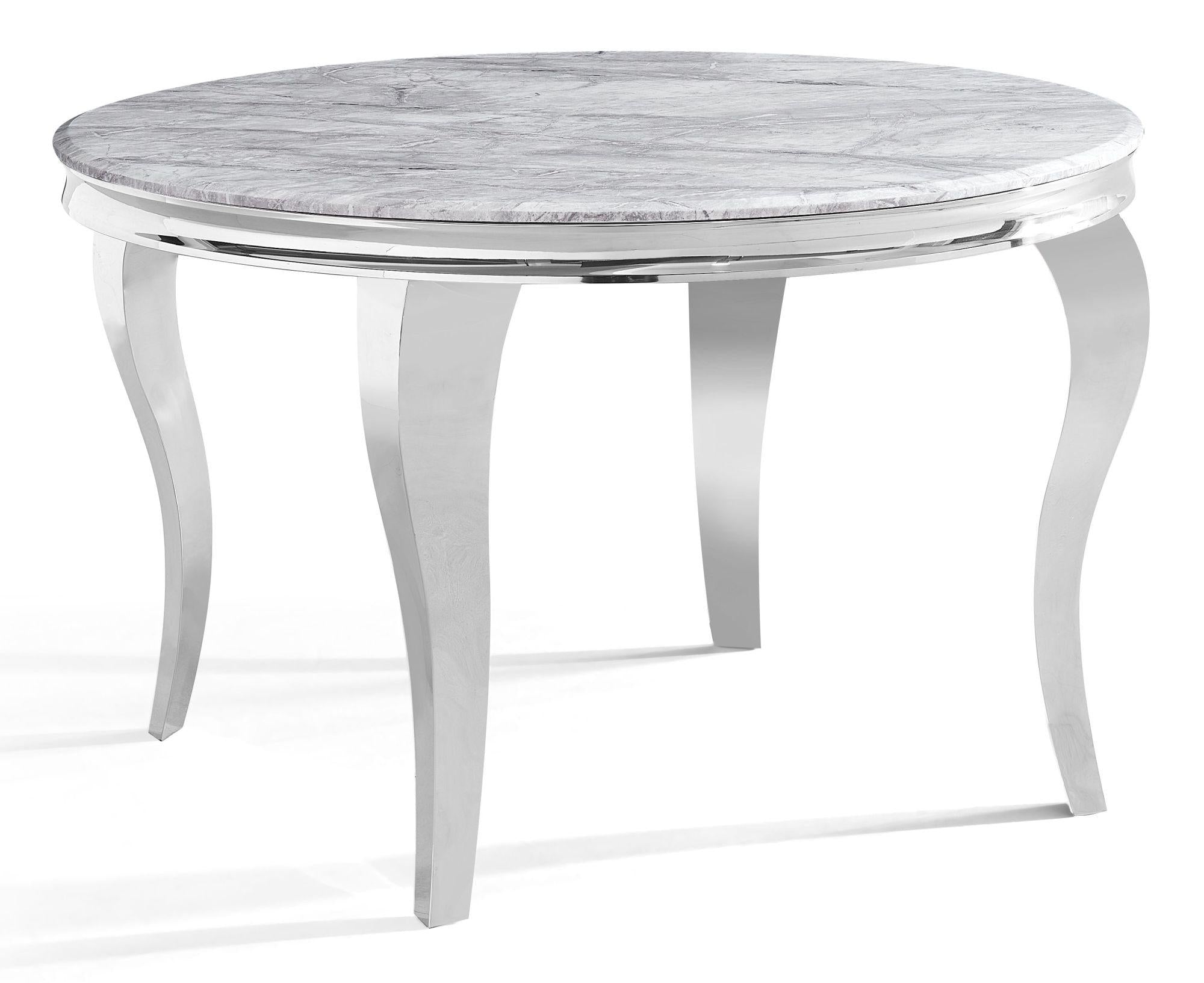 Merida Grey Marble Effect and Chrome Round Dining Table 120cm
