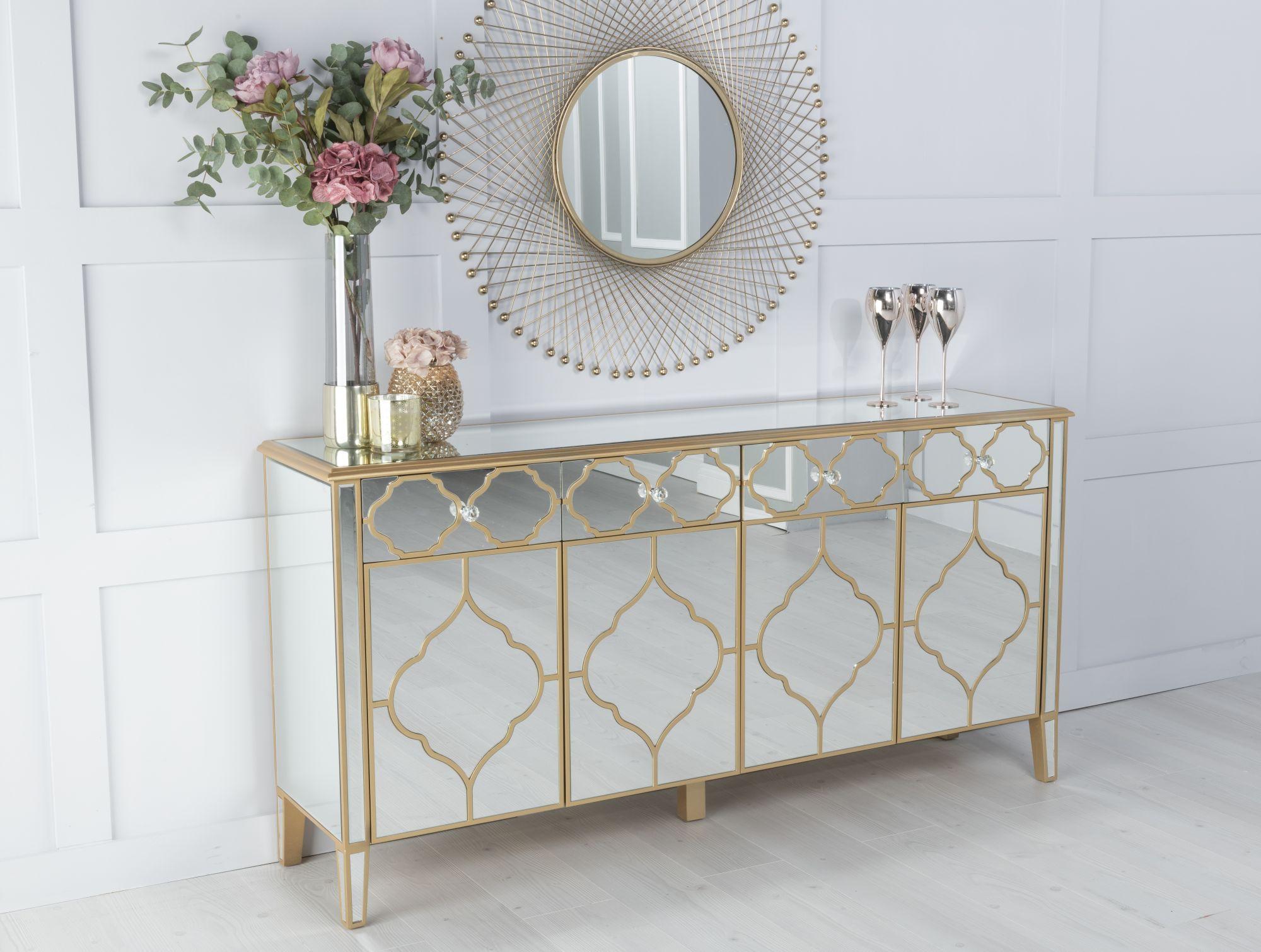 Aurelia Mirrored Gold Trim Sideboard