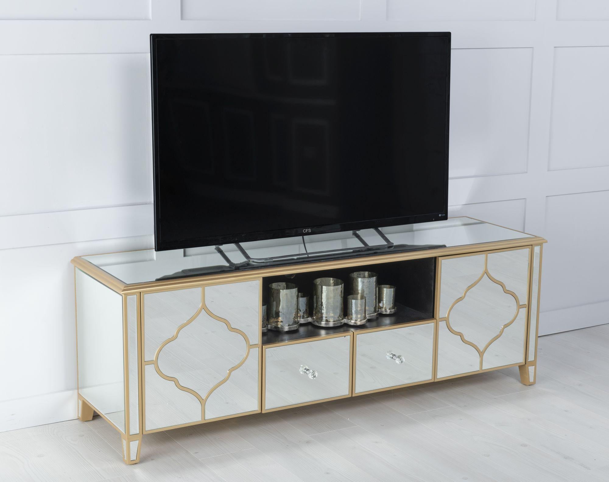 Aurelia Mirrored Gold Trim TV Stand