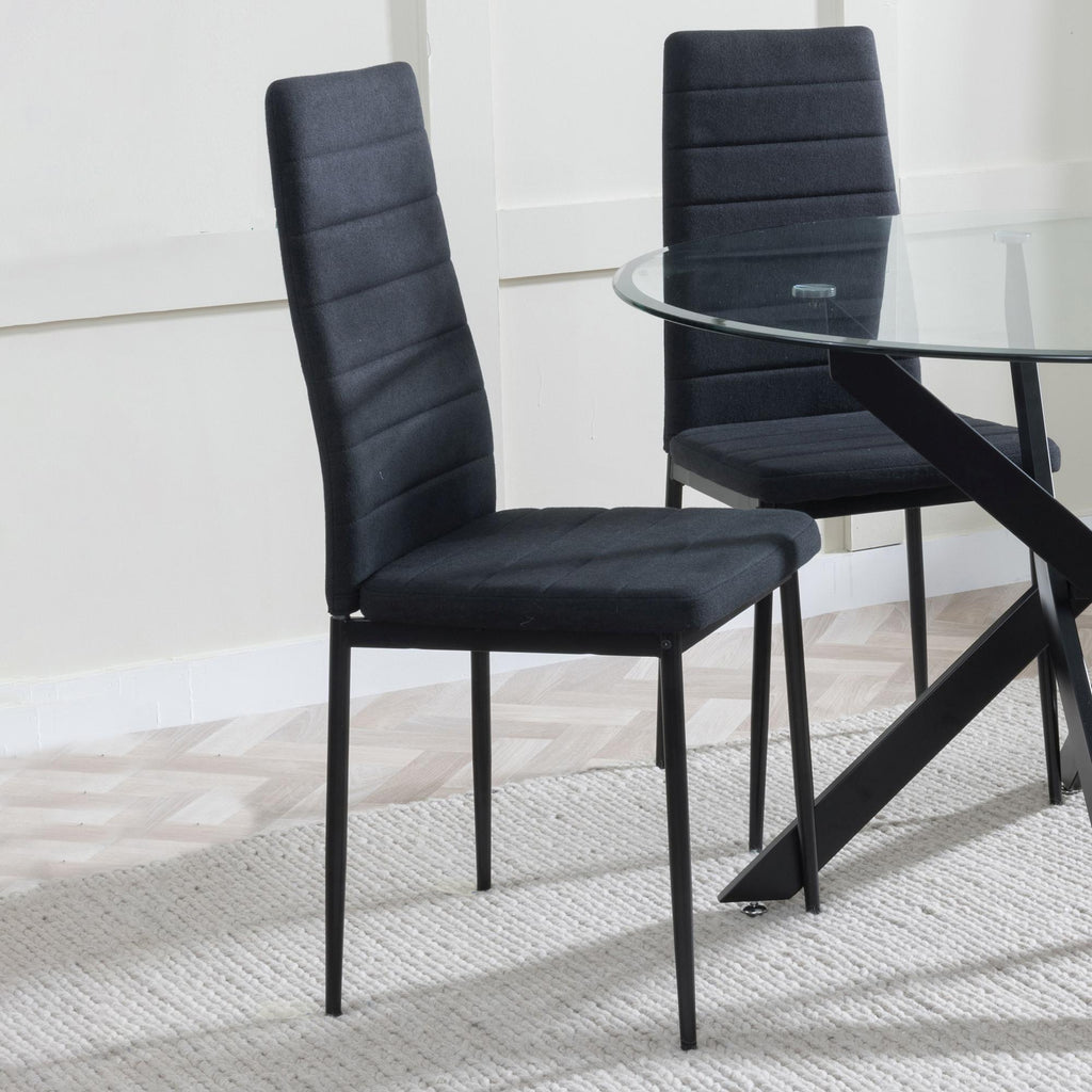 Obsidian Black Fabric Dining Chair with Black Legs