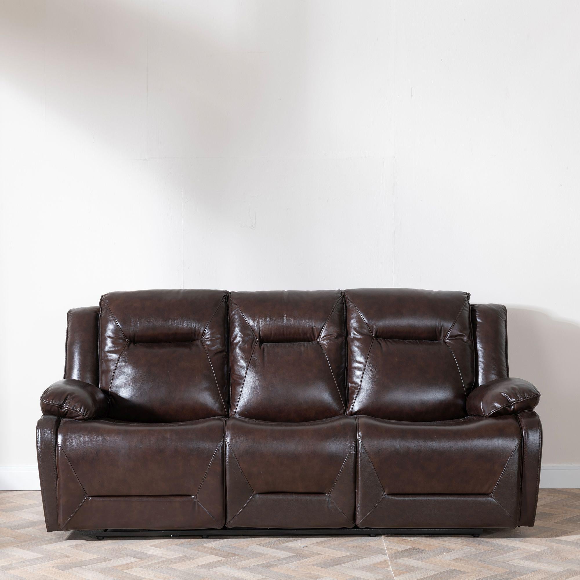 Adell Dark Brown Leather Manual Recliner Sofa