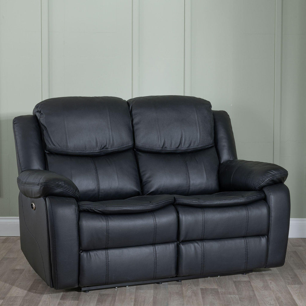 Onyx Black Leather Manual Recliner Sofa