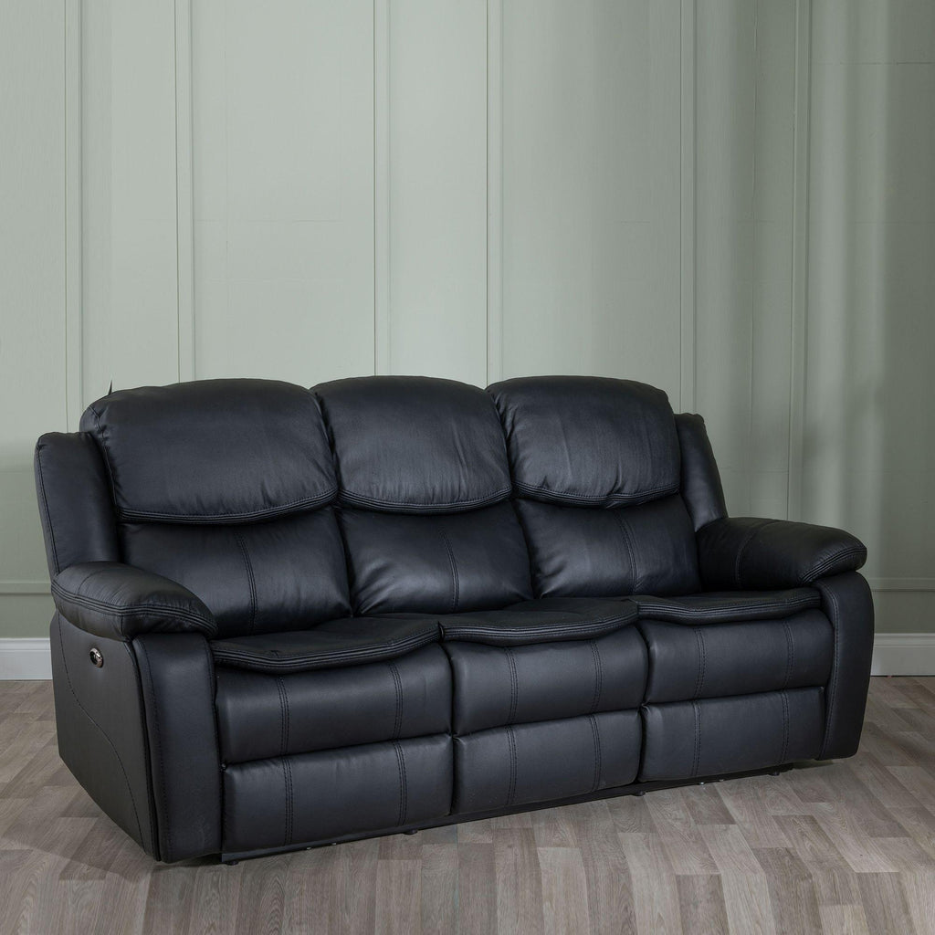 Onyx Black Leather Manual Recliner Sofa