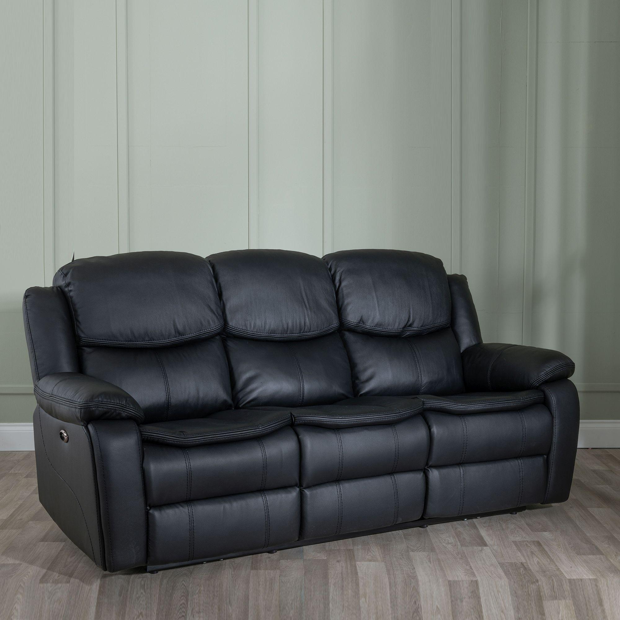 Onyx Black Leather Manual Recliner Sofa