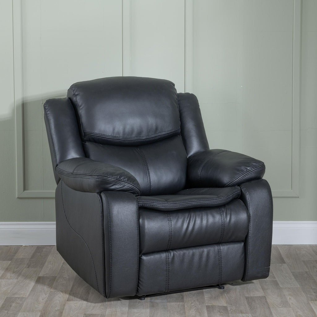 Onyx Black Leather Manual Recliner Sofa