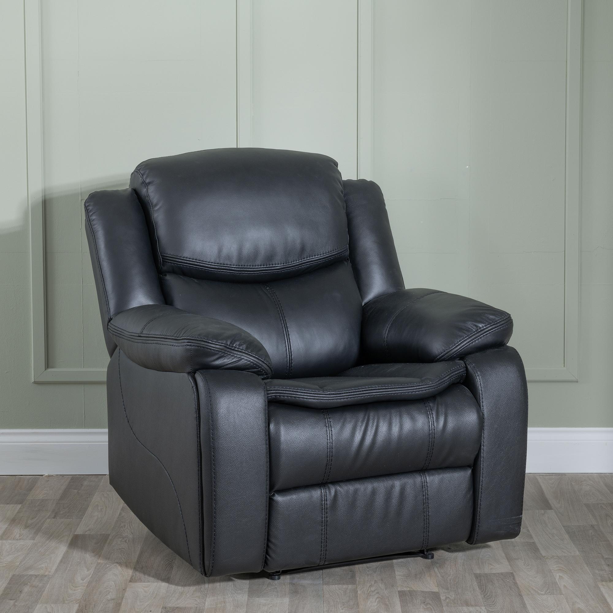 Onyx Black Leather Manual Recliner Sofa