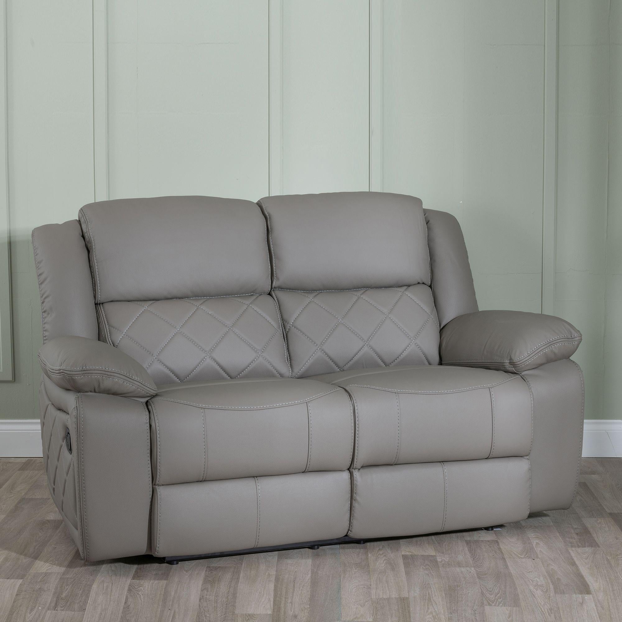 Declo Grey Leather Manual Recliner Sofa