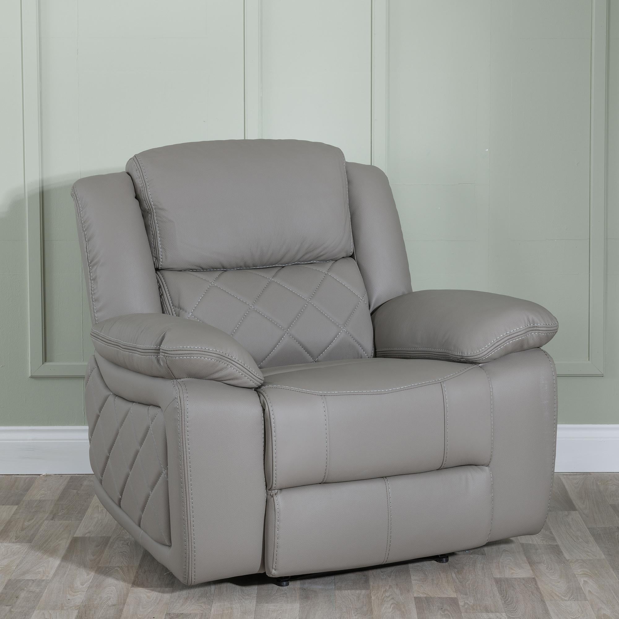 Declo Grey Leather Manual Recliner Sofa