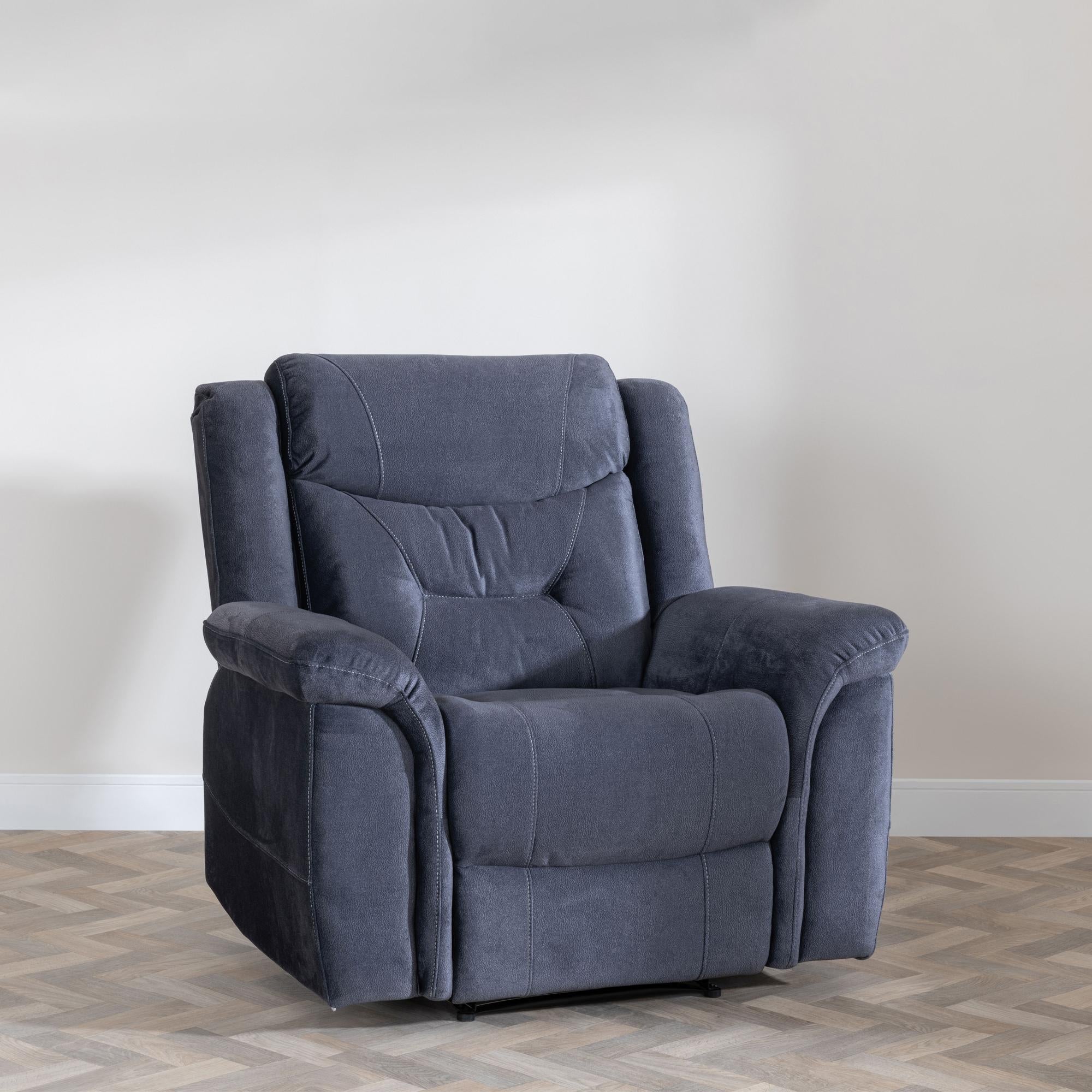 Grace Blue Fabric Manual Recliner Sofa