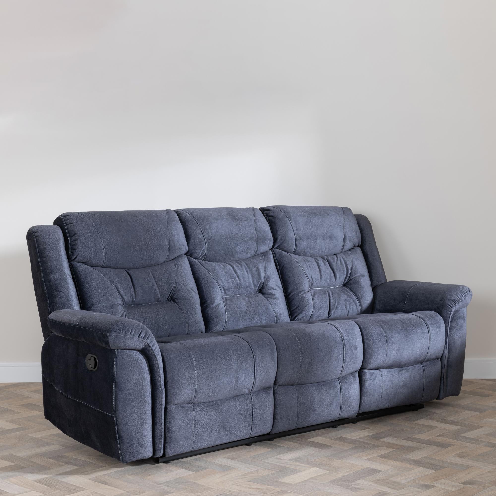 Grace Blue Fabric Manual Recliner Sofa