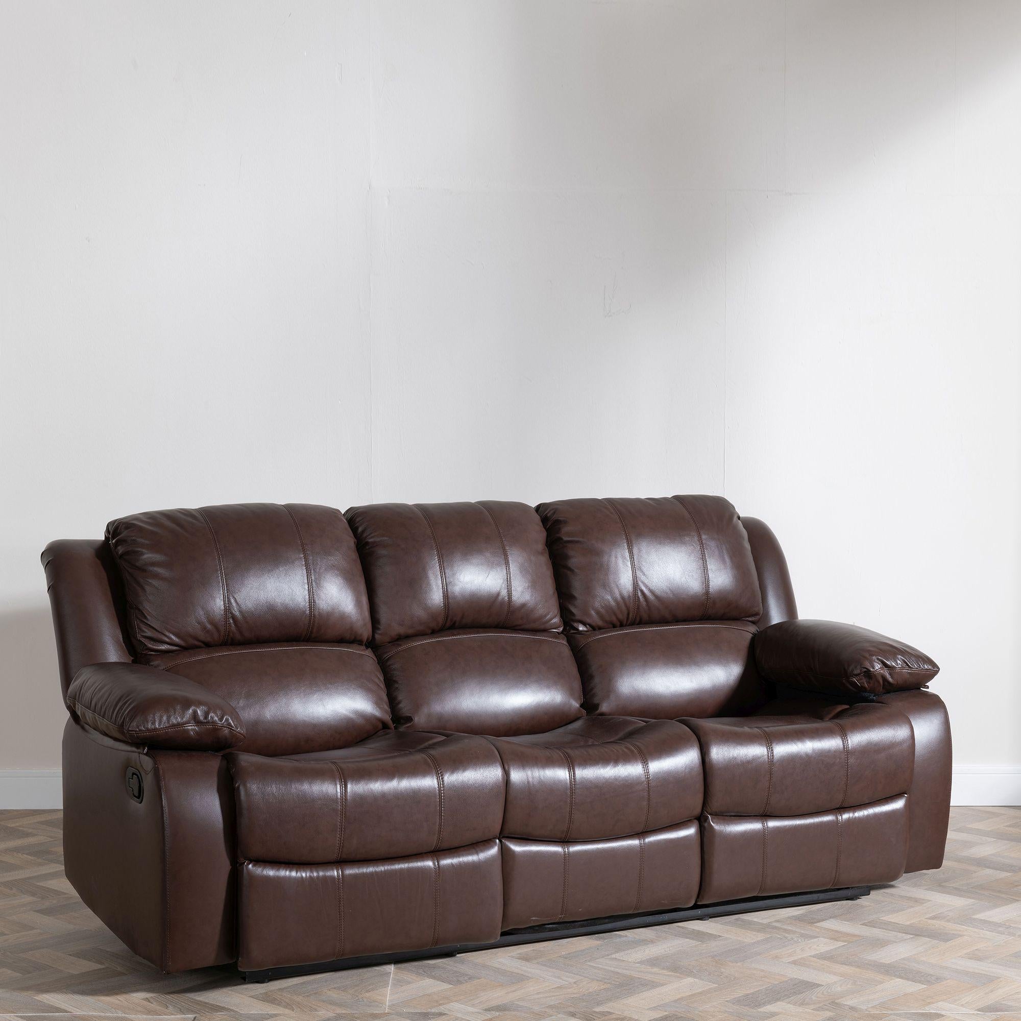 Helena Brown Leather Manual Recliner Sofa