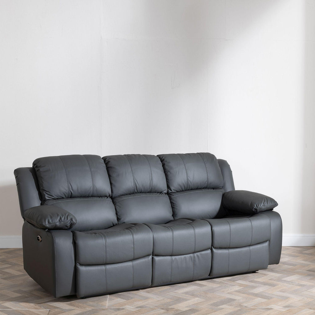 Helena Grey Leather Manual Recliner Sofa