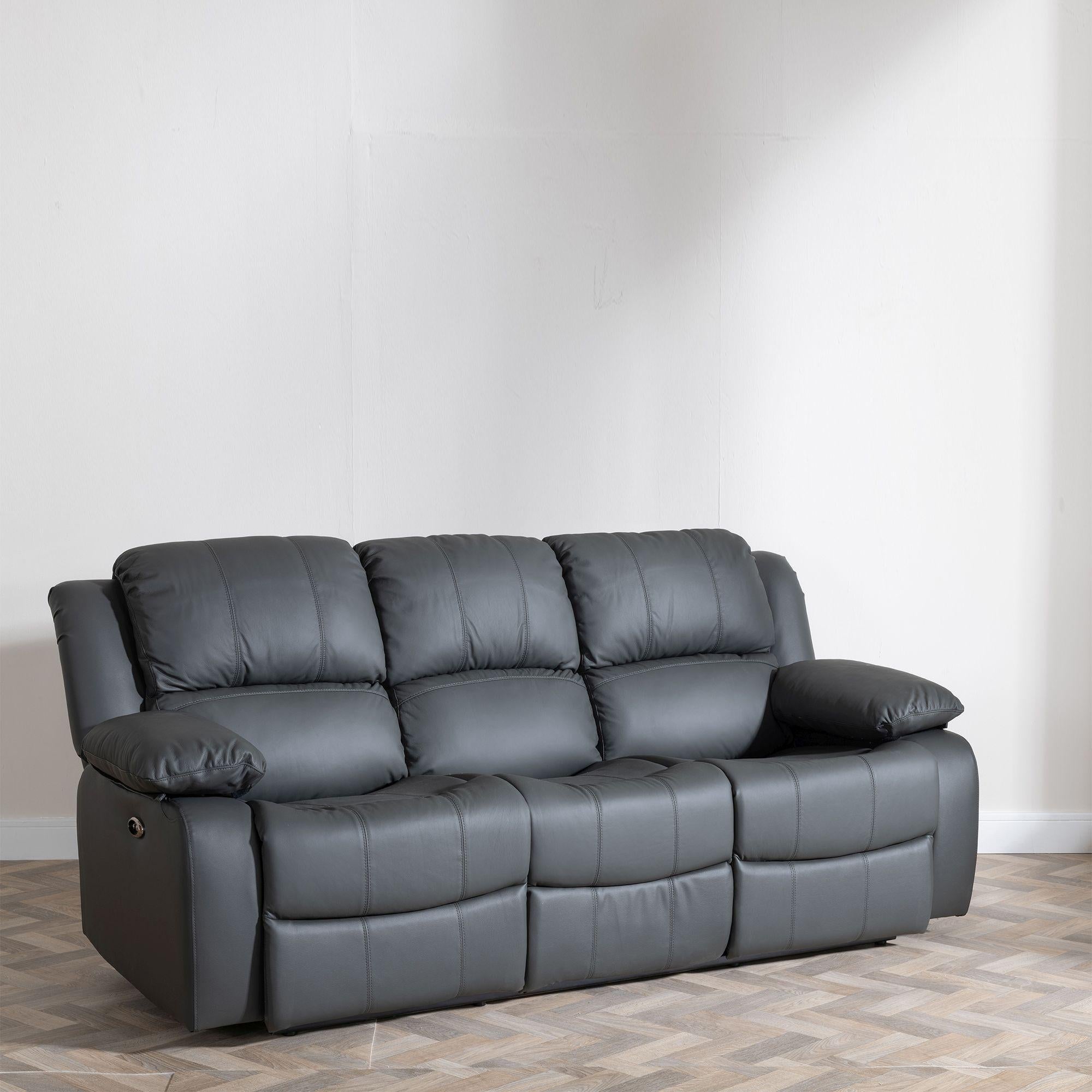 Helena Grey Leather Manual Recliner Sofa