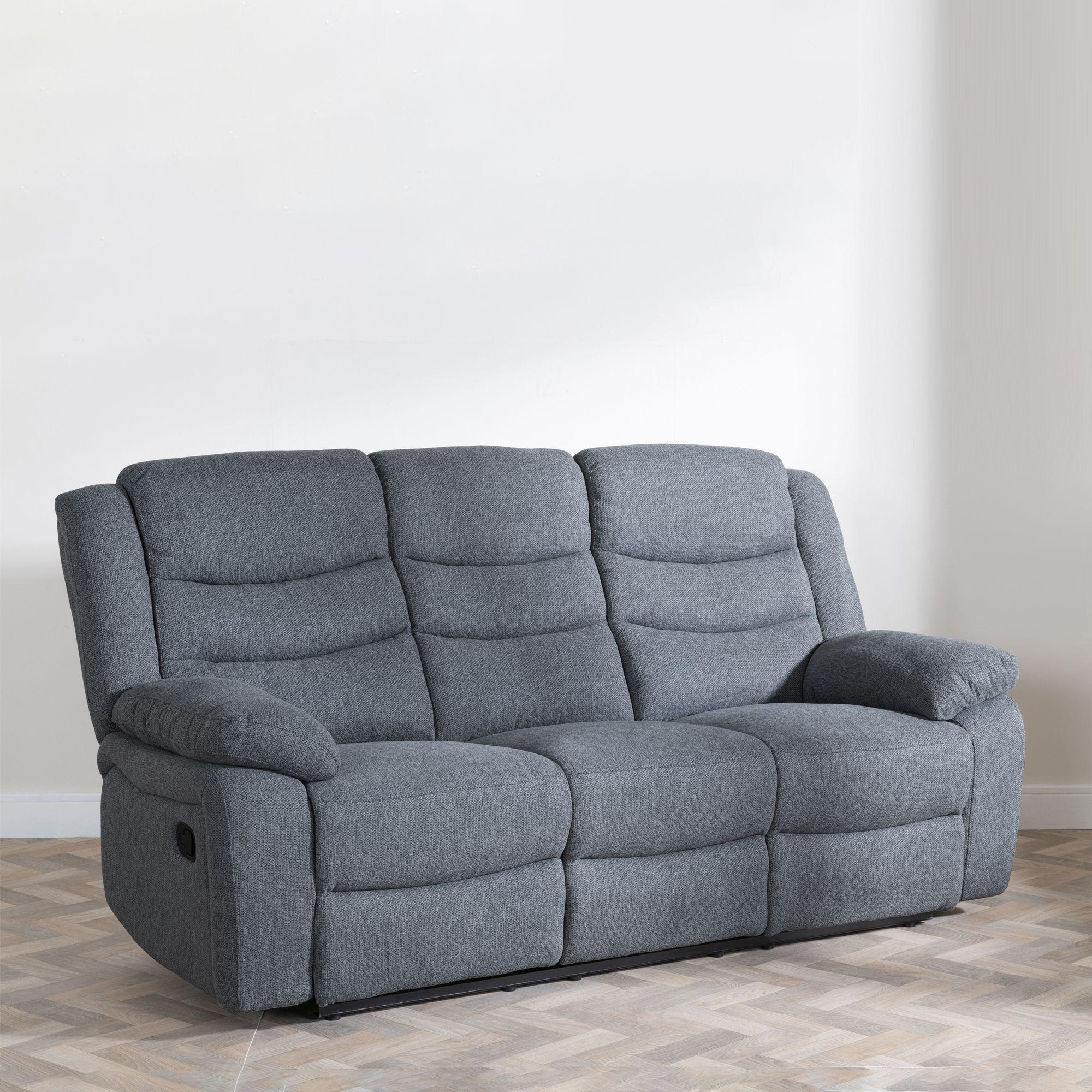 Sydney Dark Grey Fabric Manual Recliner Sofa