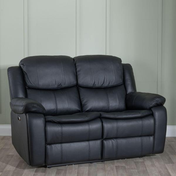 Onyx Black Leather Electric Recliner Sofa