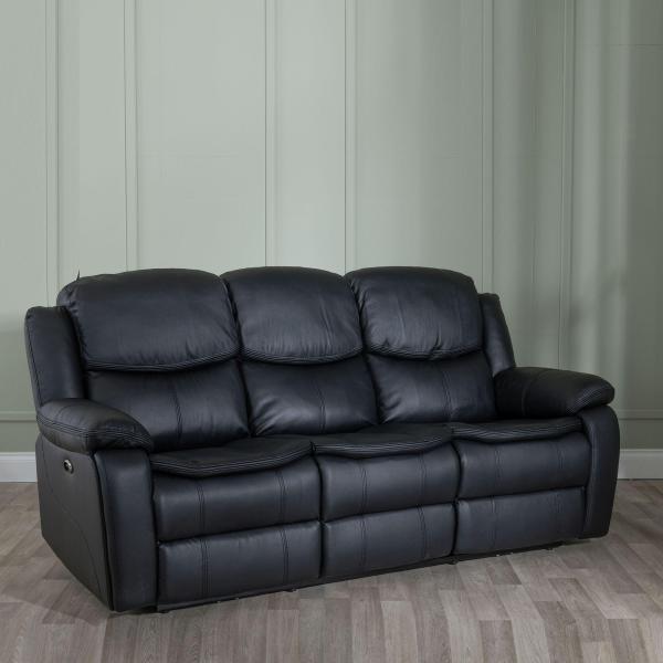 Onyx Black Leather Electric Recliner Sofa