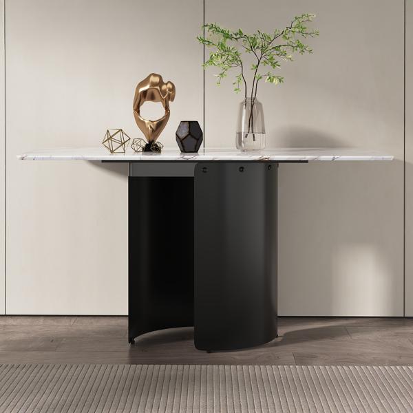 Eclipse White Black Engineered Marble Console Table