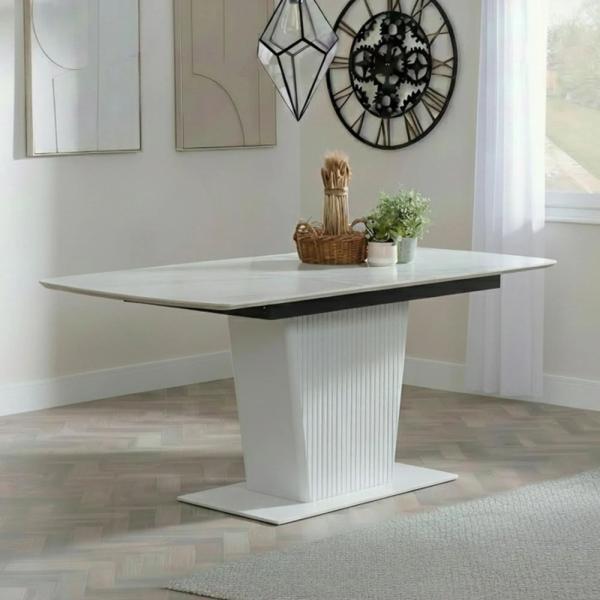 Valtaro White Ceramic Extending Dining Table 130cm-170cm