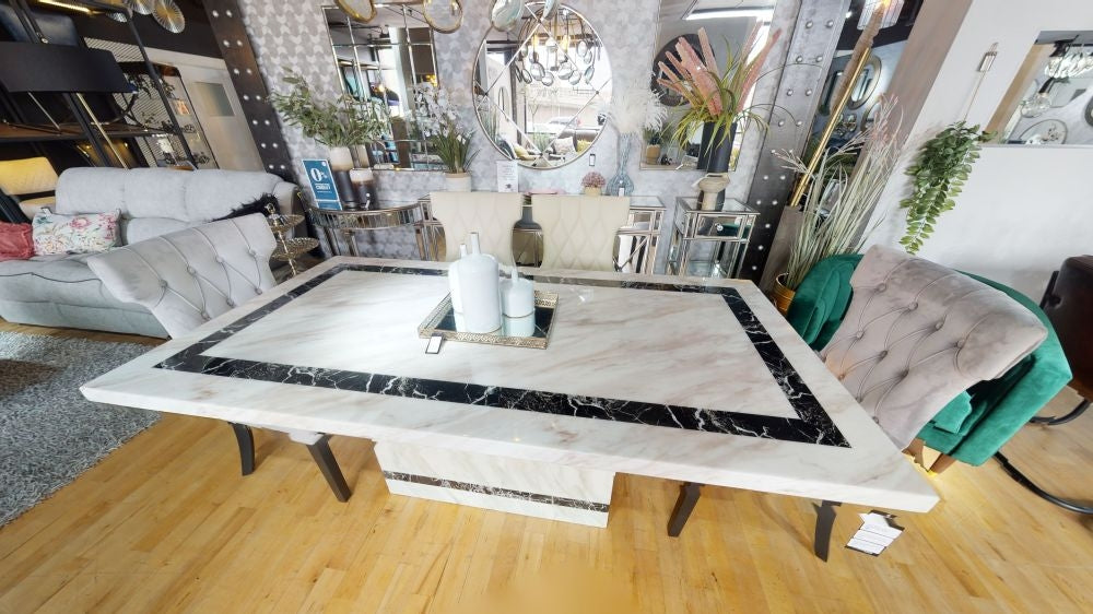 Arzano Cream Engineered Marble Rectangular Dining Table 160cm