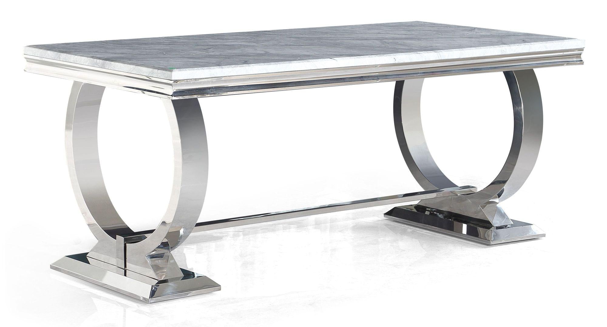 Welby Grey Engineered Marble and Stainless Steel Dining Table 180cm