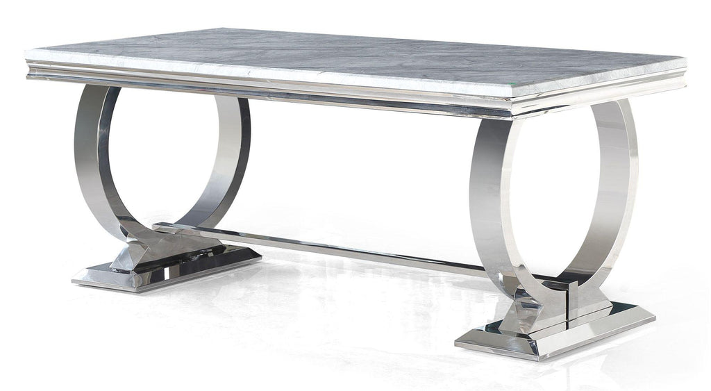 Welby Grey Engineered Marble and Stainless Steel Dining Table 180cm