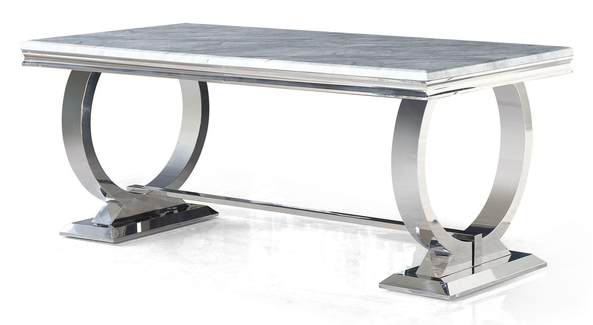 Welby Grey Engineered Marble and Stainless Steel Dining Table 180cm