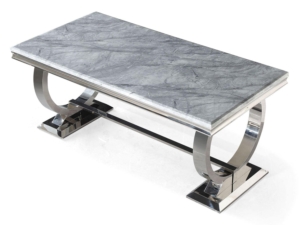 Welby Grey Engineered Marble and Stainless Steel Dining Table 180cm
