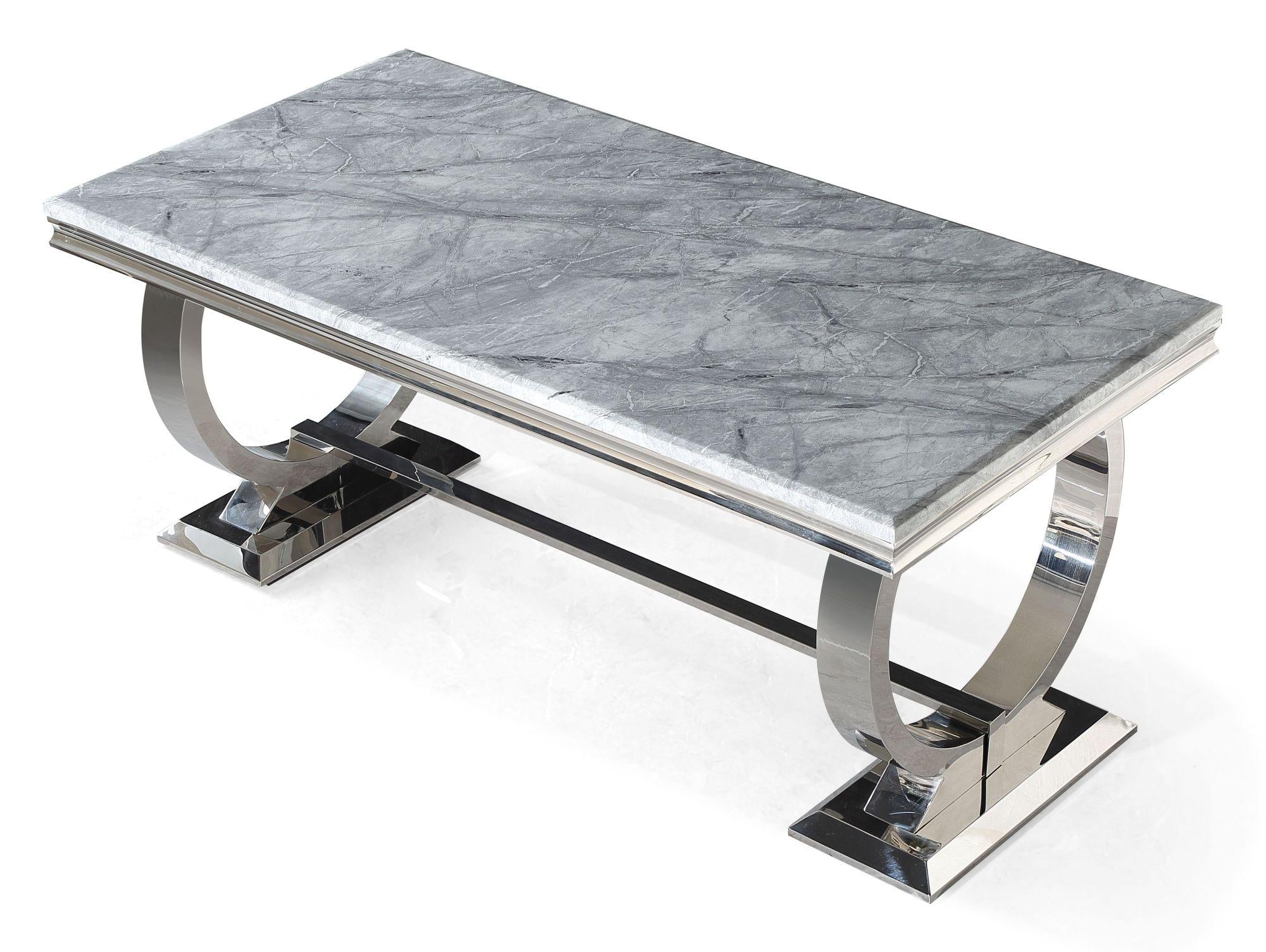 Welby Grey Engineered Marble and Stainless Steel Dining Table 180cm