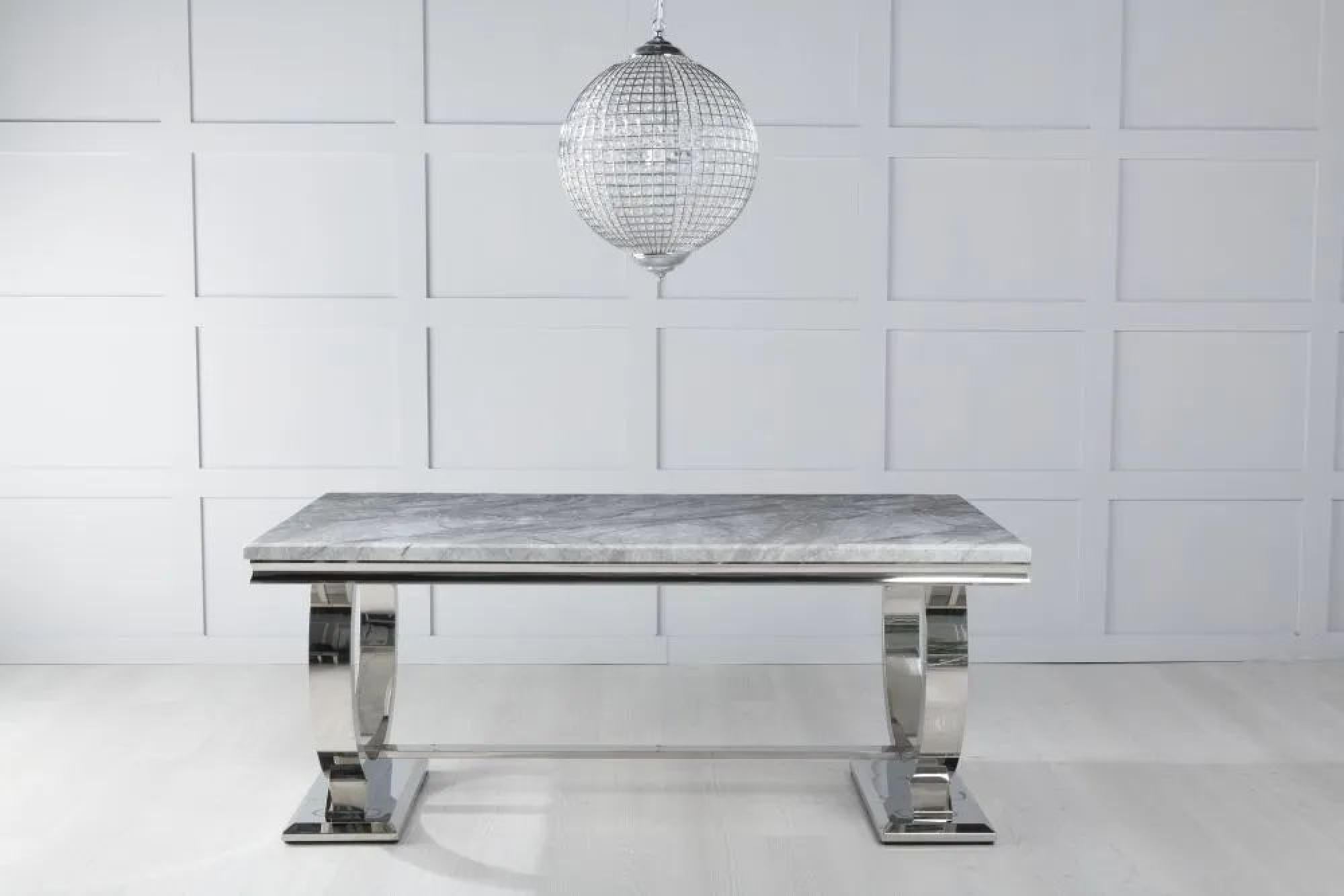 Welby Grey Engineered Marble and Stainless Steel Dining Table 180cm