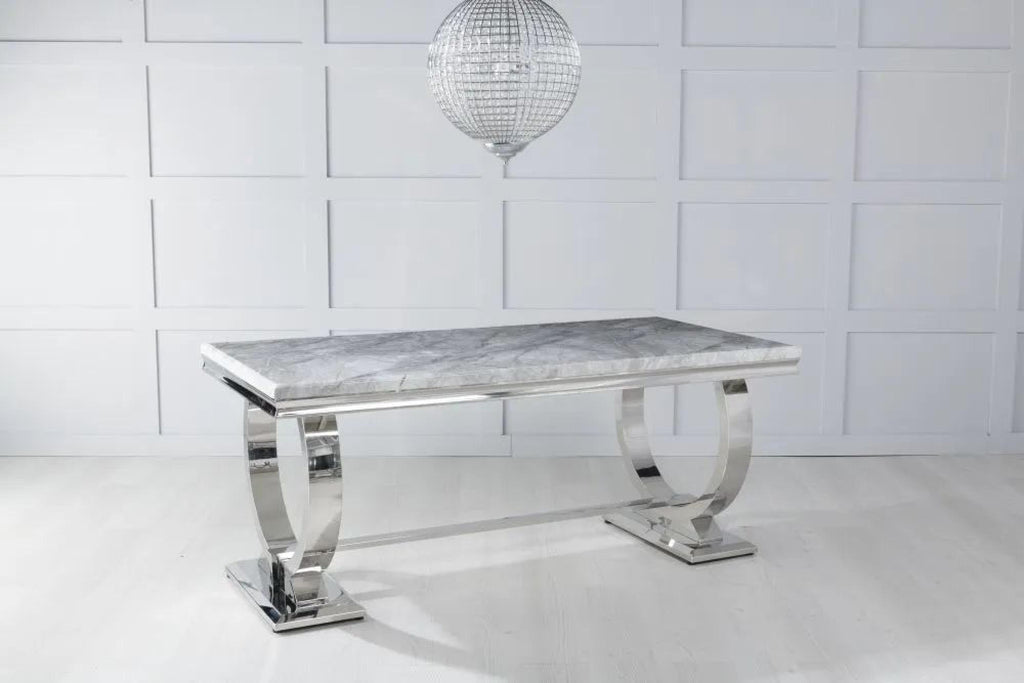 Welby Grey Engineered Marble and Stainless Steel Dining Table 180cm