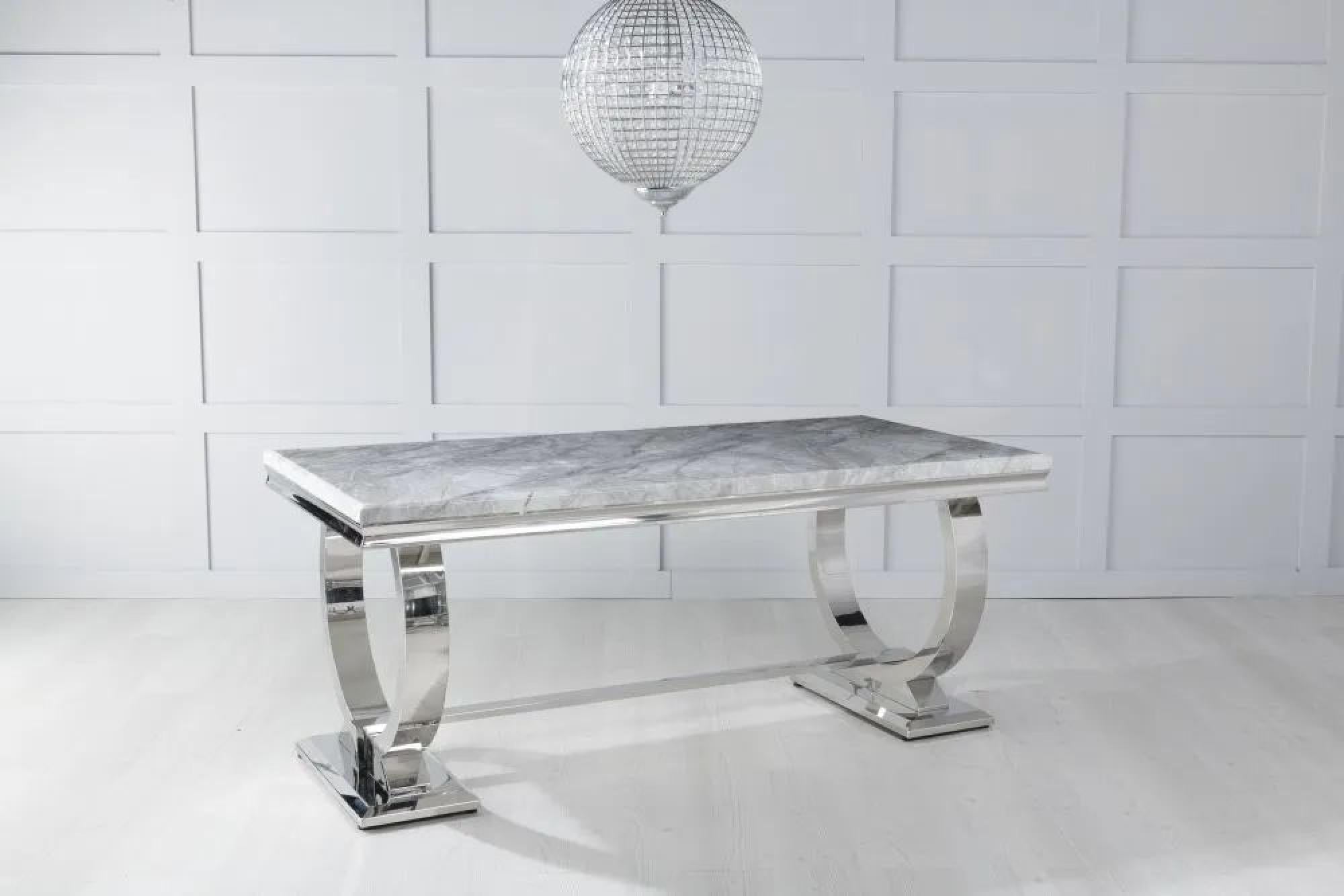 Welby Grey Engineered Marble and Stainless Steel Dining Table 180cm