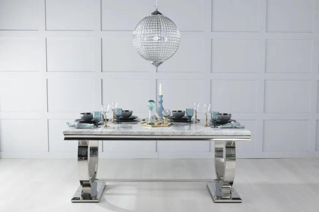 Welby Grey Engineered Marble and Stainless Steel Dining Table 180cm