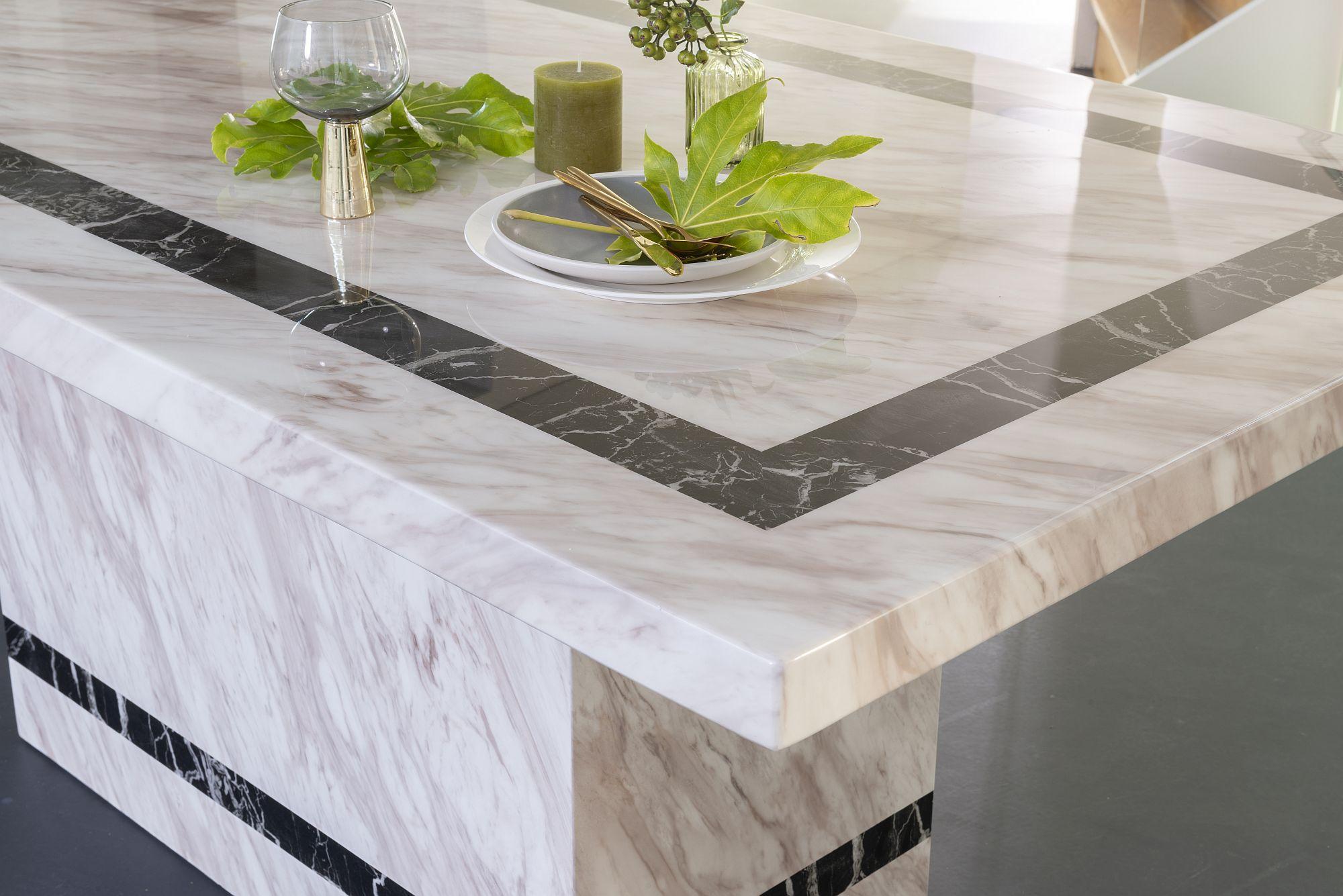Arzano Cream Engineered Marble Rectangular Dining Table 160cm