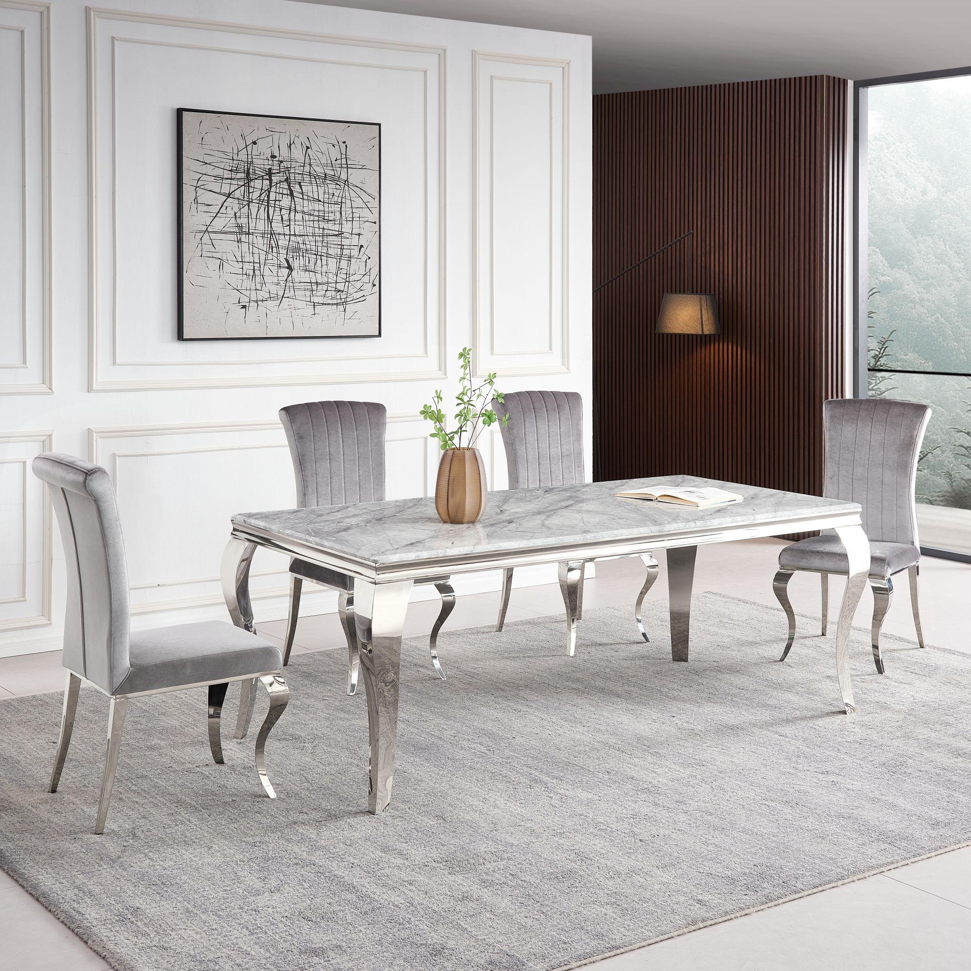 Merida Grey Marble Effect and Chrome Dining Table 150cm