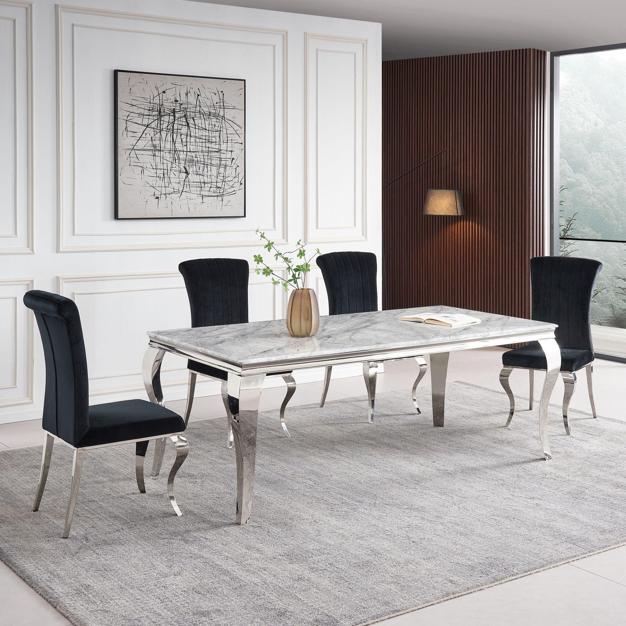 Merida Grey Marble Effect and Chrome Dining Table 150cm