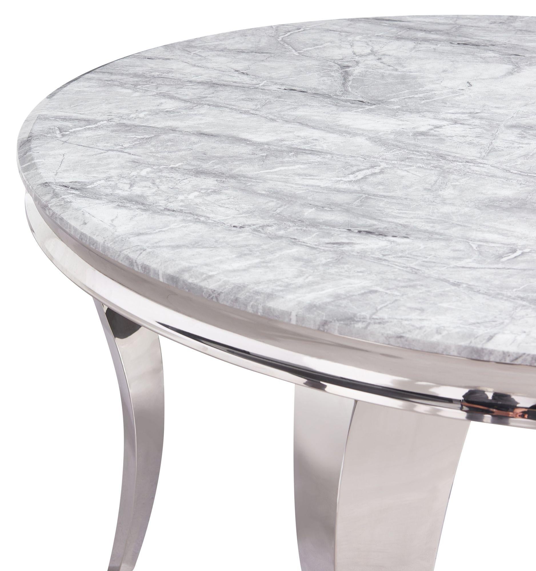 Merida Grey Marble Effect and Chrome Round Dining Table 120cm