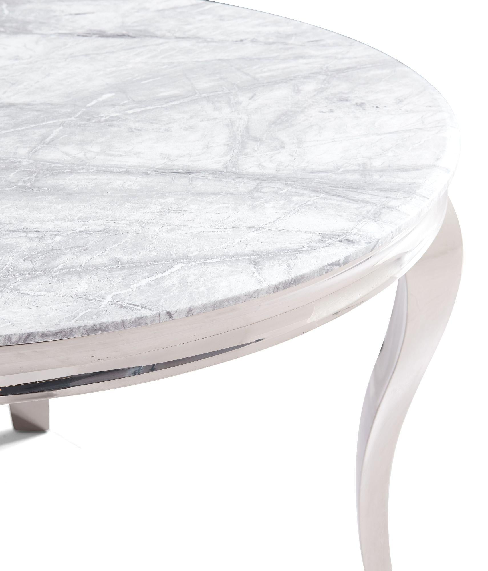 Merida Grey Marble Effect and Chrome Round Dining Table 120cm