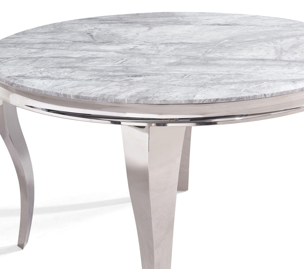 Merida Grey Marble Effect and Chrome Round Dining Table 120cm