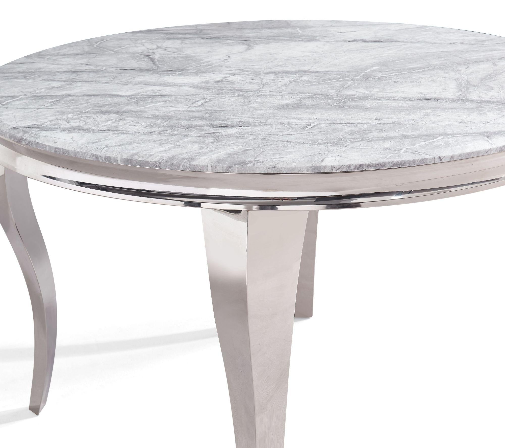 Merida Grey Marble Effect and Chrome Round Dining Table 120cm