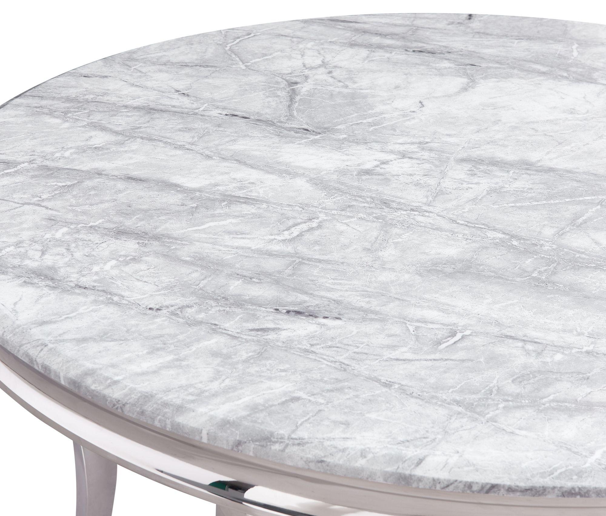 Merida Grey Marble Effect and Chrome Round Dining Table 120cm