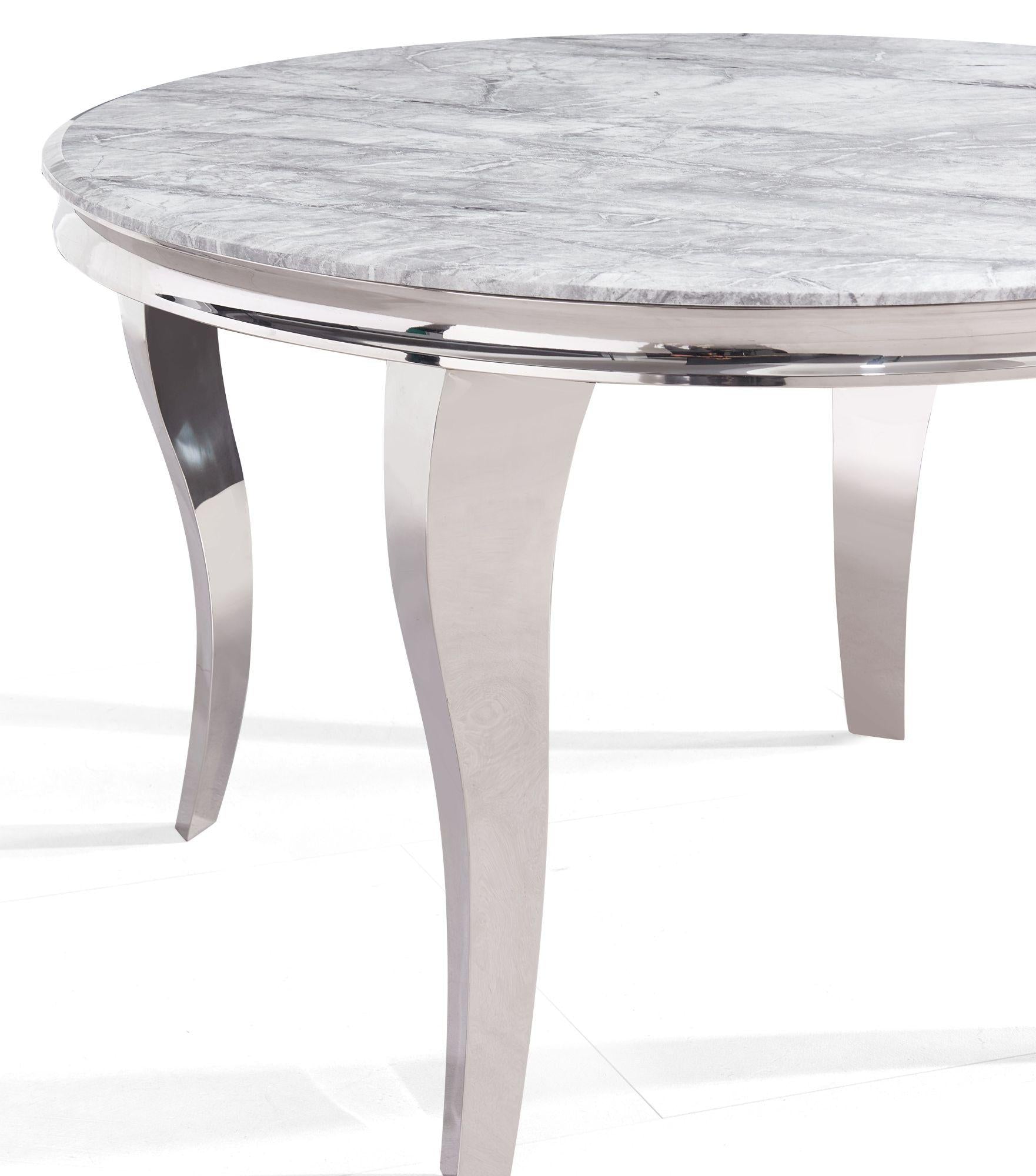 Merida Grey Marble Effect and Chrome Round Dining Table 120cm