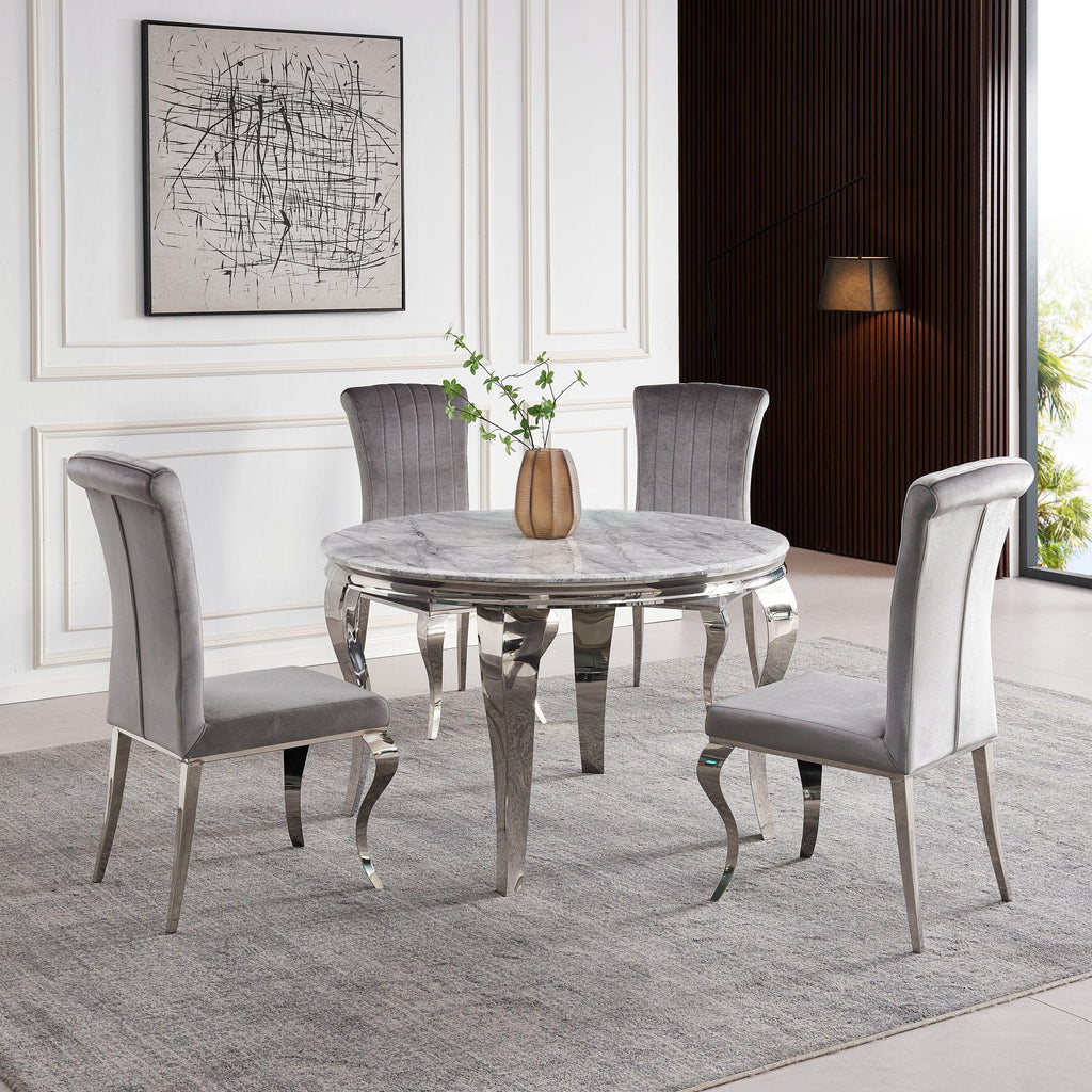 Merida Grey Marble Effect and Chrome Round Dining Table 120cm