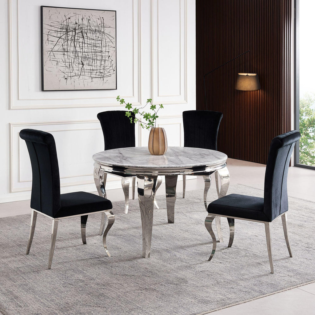 Merida Grey Marble Effect and Chrome Round Dining Table 120cm