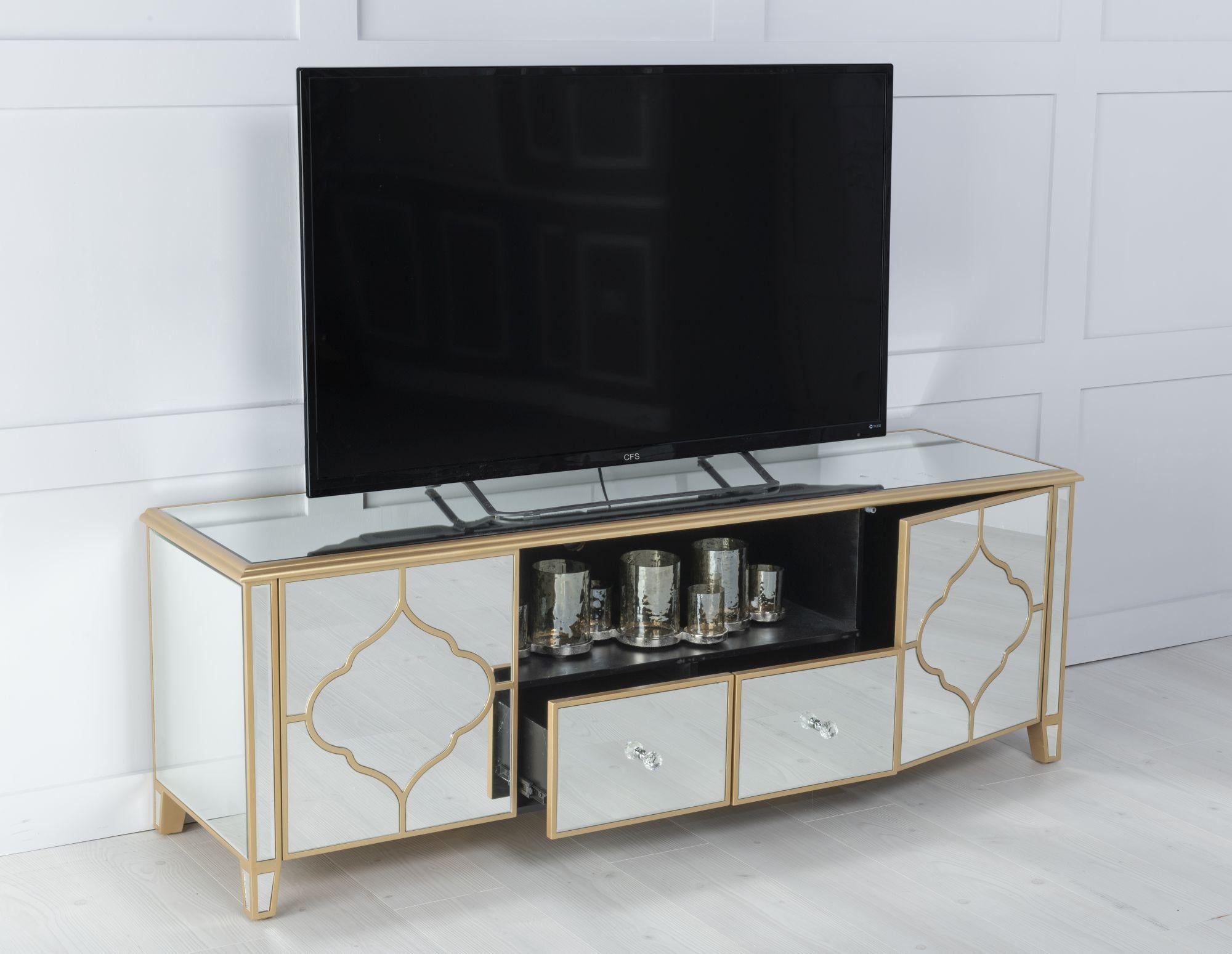 Aurelia Mirrored Gold Trim TV Stand