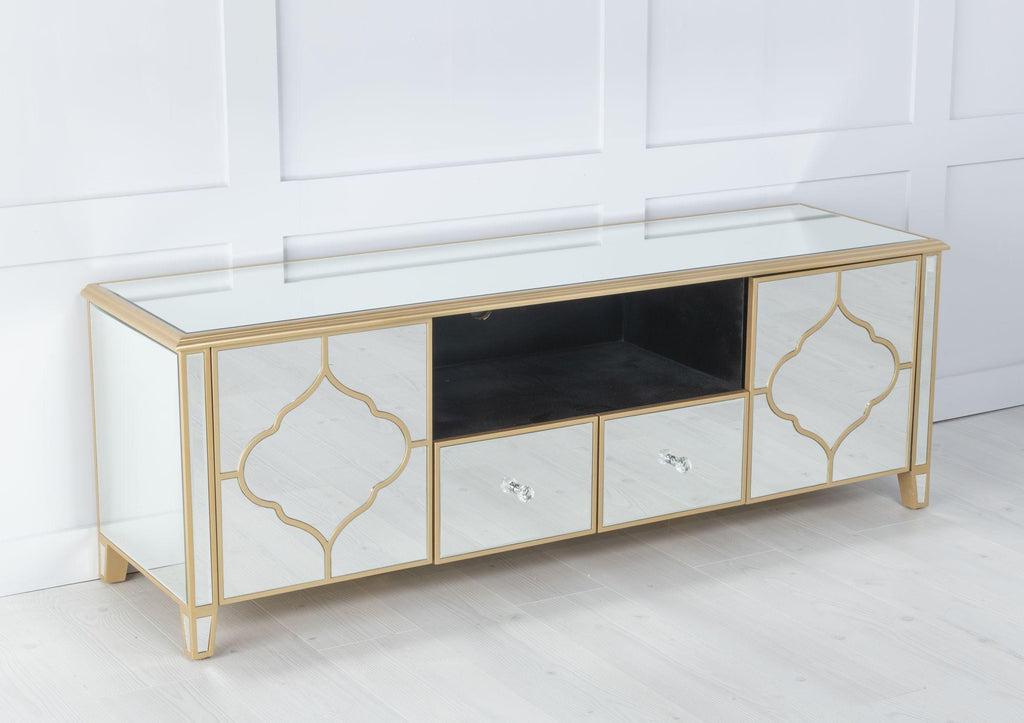 Aurelia Mirrored Gold Trim TV Stand